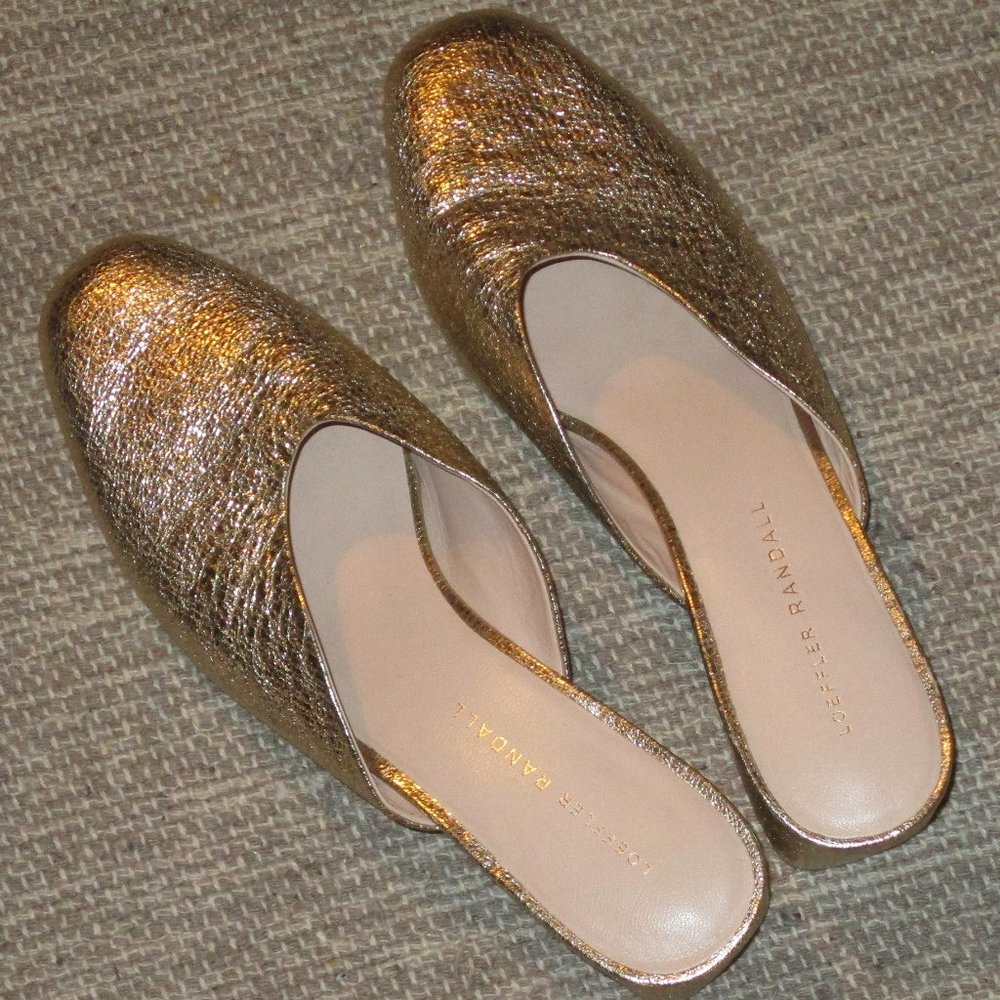 Loeffler Randall Gold Leather Lulu Mules Size 7.5